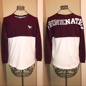 “PINK” Burgundy and White Long-Sleeve Shirt